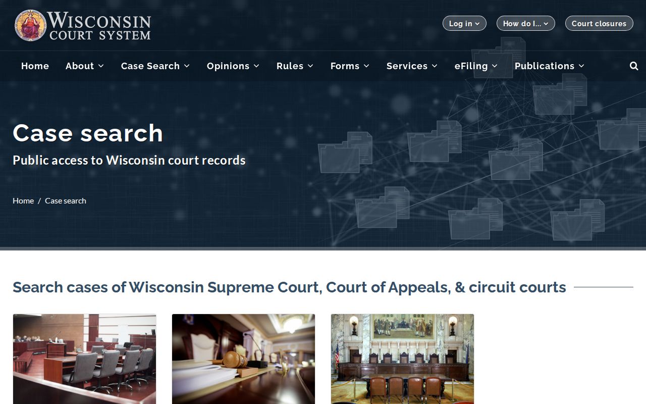 Wisconsin official case-search choices for circuit and appellate records