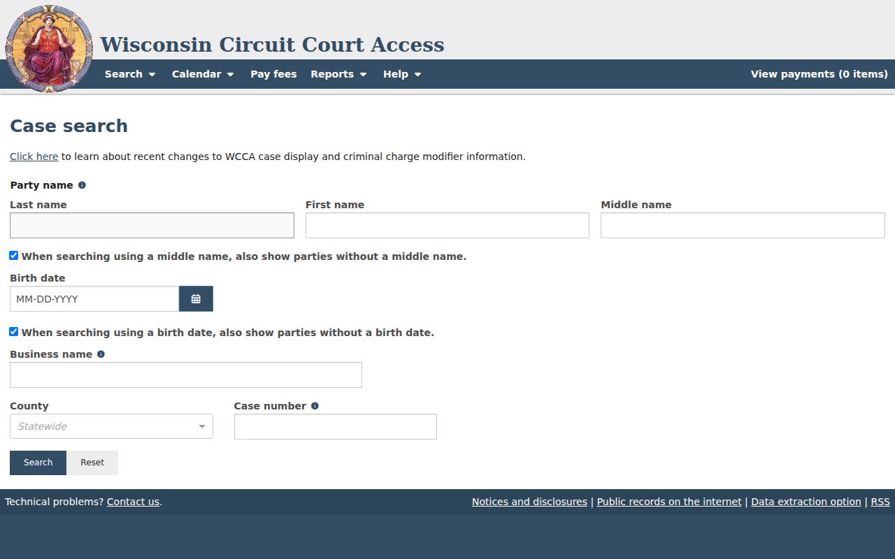 Simple WCCA fields for an Iron County case lookup