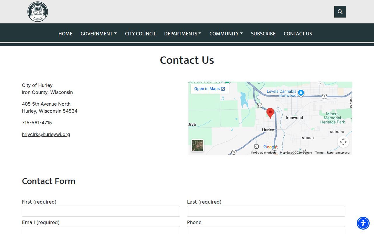 Hurley City Hall contact for local Iron County traffic tickets