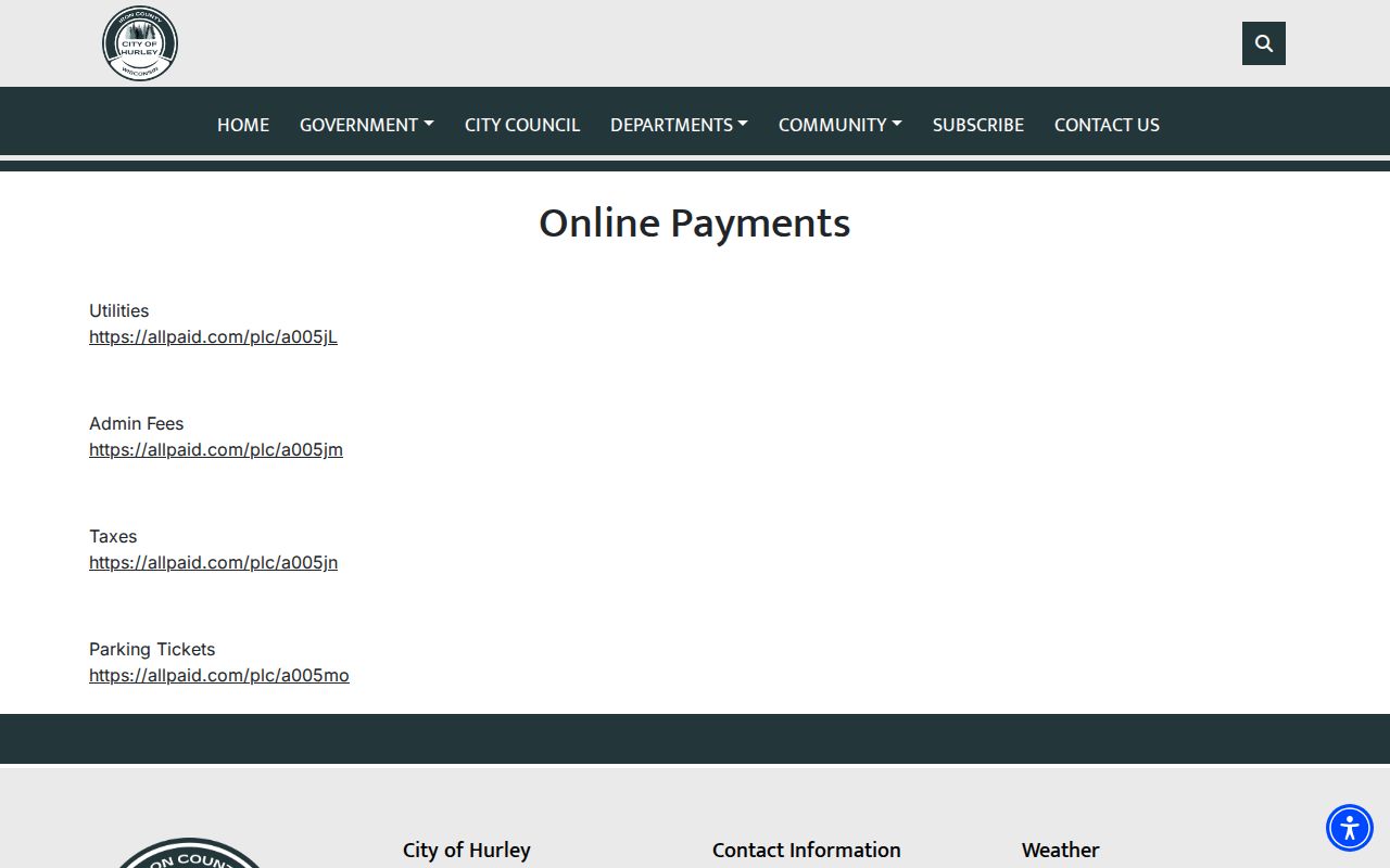 Hurley parking ticket payment route in Iron County