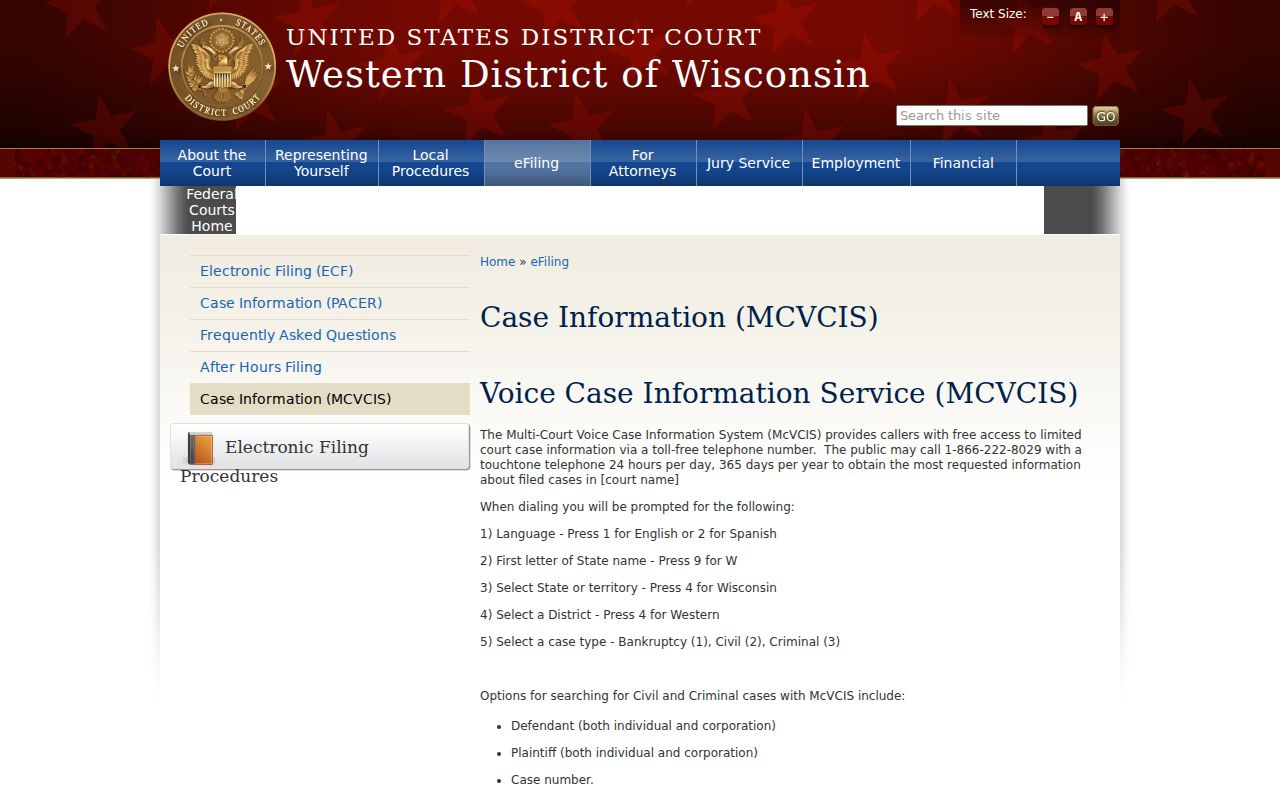 McVCIS telephone access for federal cases connected to Iron County